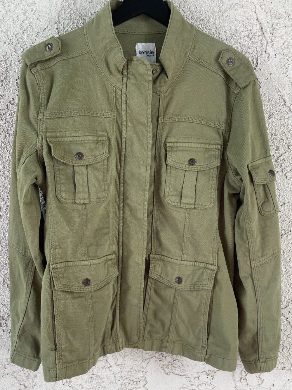 Kensie Jeans Army Green Utility Military Jacket Cargo Field Coat Large